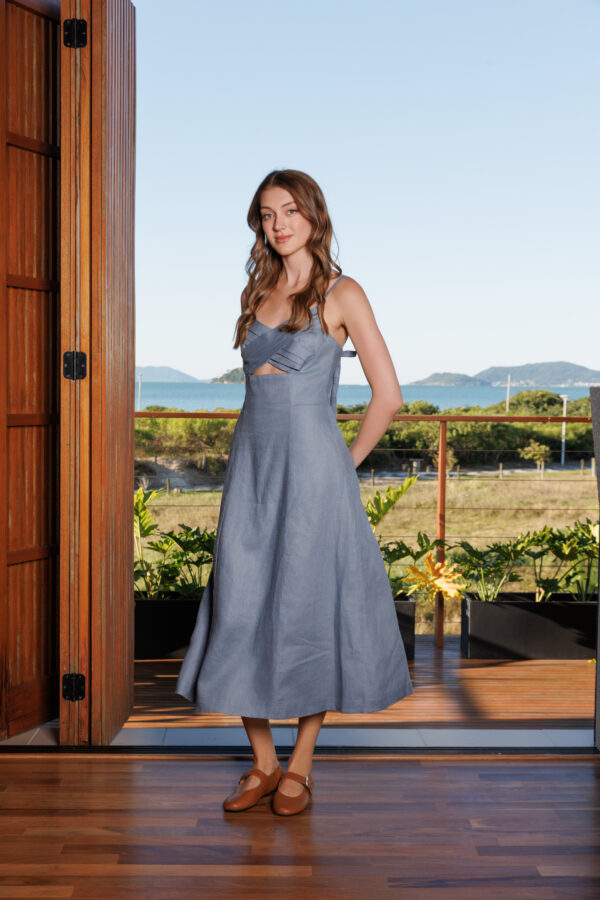 Vestido Bruma Linho Azul - Imagem 3